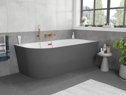 Mexen Silo freistehende Eckbadewanne rechts gerillt 150 x 75 cm, weiß/grau, Überlauf Roségold - 52891507562P-60