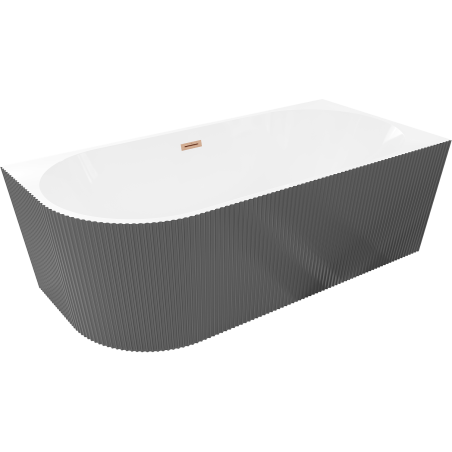 Mexen Silo freestanding corner right ribbed bath 150 x 75 cm, white/grey, brushed copper overflow - 52891507562P-65