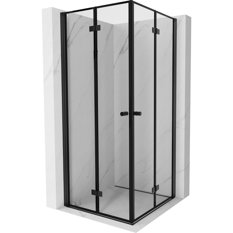 Mexen Mist-F Duo Faltduschkabine 100 x 100 cm, schwarzer Rahmen, schwarz - 8A6-100L-100P-70-70