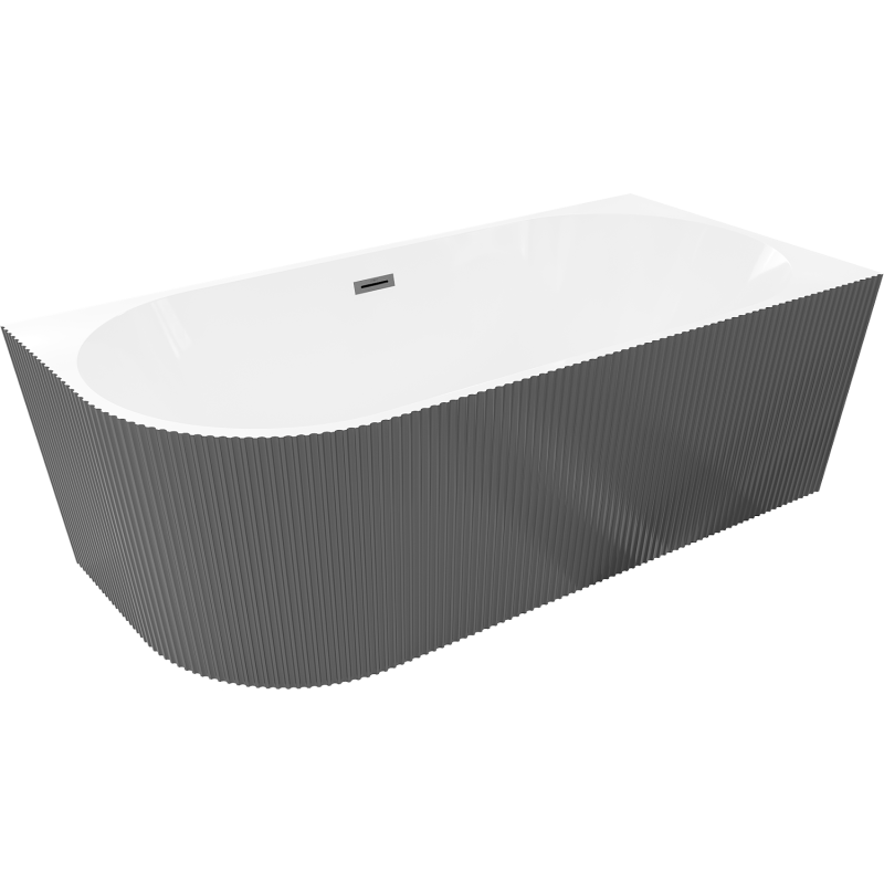 Mexen Silo freestanding corner bathtub right grooved 150 x 75 cm, white/gray, gun gray brushed overflow - 52891507562P-66