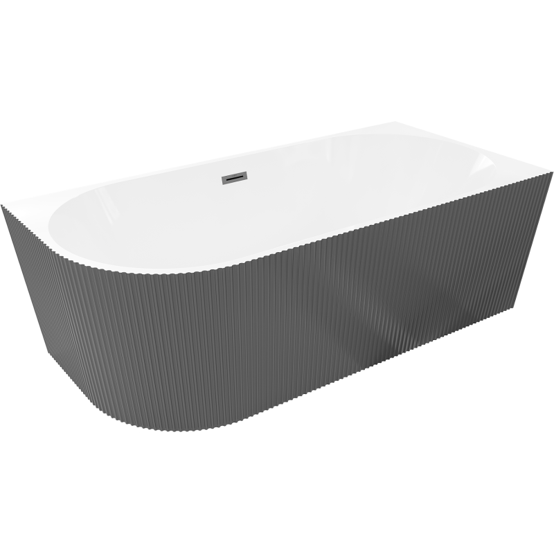 Mexen Silo freestanding corner right ribbed bath 150 x 75 cm, white/grey, gun gray brushed overflow - 52891507562P-66