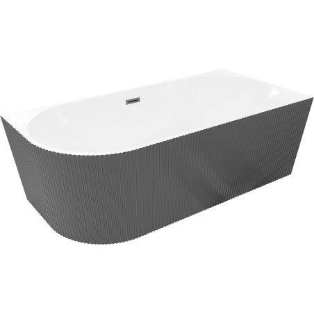 Mexen Silo freestanding corner right ribbed bath 150 x 75 cm, white/grey, gun gray brushed overflow - 52891507562P-66