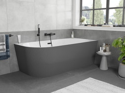 Mexen Silo freistehende Eckbadewanne rechts geriffelt 150 x 75 cm, weiß/grau, schwarzer Überlauf - 52891507562P-70