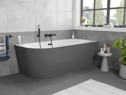 Mexen Silo vasca da bagno freestanding angolare destra rigata 150 x 75 cm, bianca/grigia, troppopieno nero - 52891507562P-70
