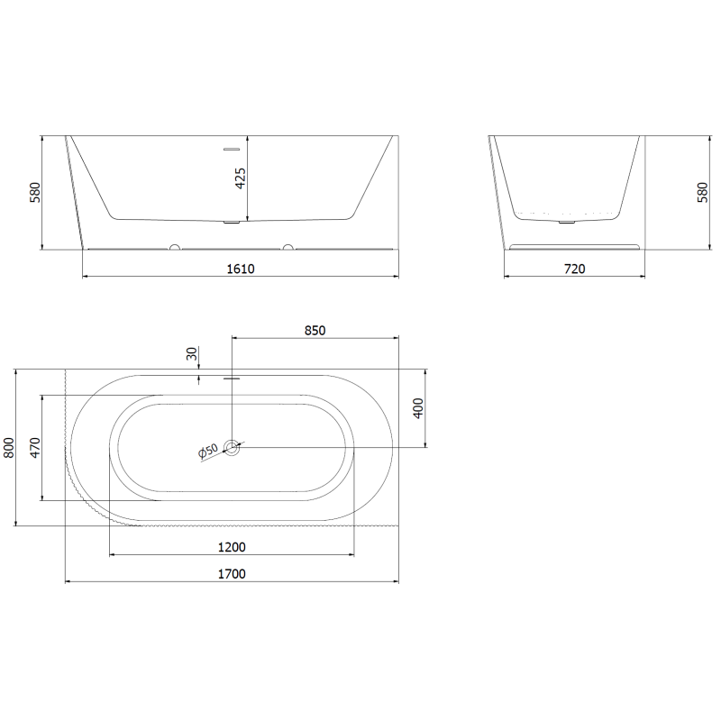 Mexen Silo vasca da bagno freestanding angolare destra rigata 170 x 80 cm, bianca/grigia, troppopieno bianco - 52891708062P-20