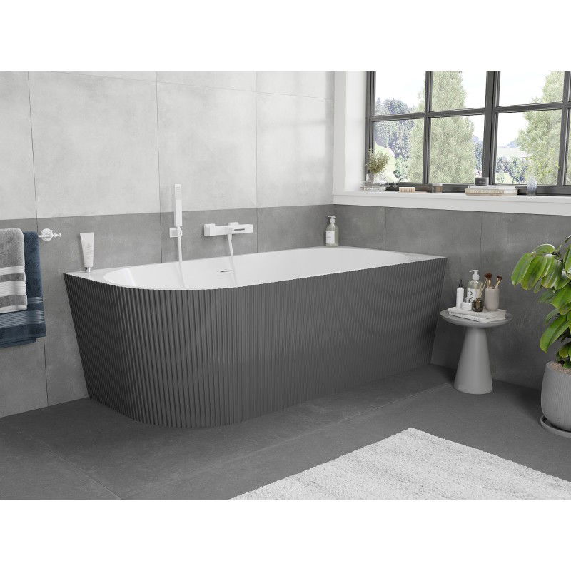Mexen Silo vasca da bagno indipendente angolare destra scanalata 170 x 80 cm, bianca/grigia, scarico bianco - 52891708062P-20