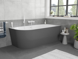 Mexen Silo freistehende Eckbadewanne rechts geriffelt 170 x 80 cm, weiß/grau, Überlauf weiß - 52891708062P-20