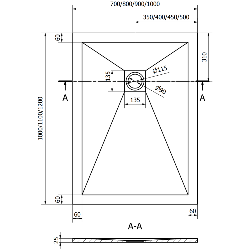 Mexen Stone+ Rechteckige Komposit-Duschwanne 100 x 80 cm, Grau-Beton - 44618010