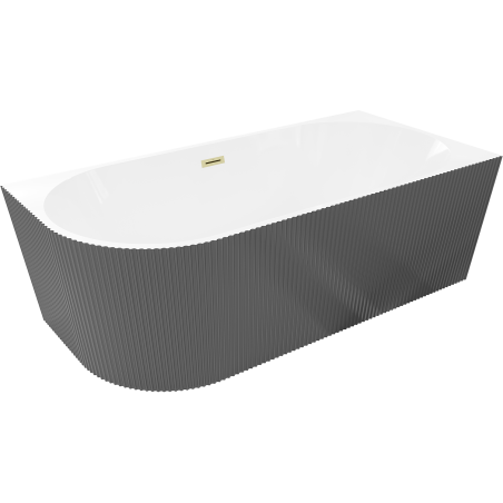 Mexen Silo baignoire autoportante d'angle droite cannelée 170 x 80 cm, blanche/grise, trop-plein doré brossé - 52891708062P-55