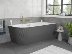 Mexen Silo vasca da bagno indipendente angolare destra rigata 170 x 80 cm, bianca/grigia, troppo pieno dorato spazzolato