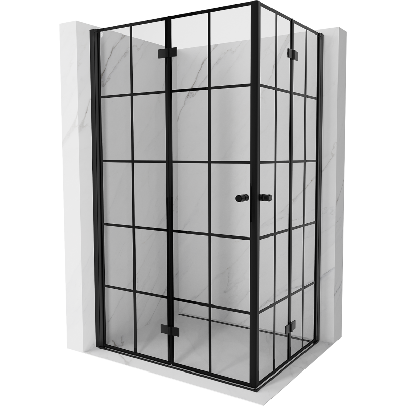 Mexen Mist-F Duo faltbare Duschkabine 75 x 70 cm, schwarzes Gitter, schwarz - 8A6-075L-070P-70-77