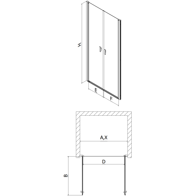 Mexen Mist 80 cm Hinged Shower Door, Transparent, Brushed Copper - 8A7-080-000-65-00