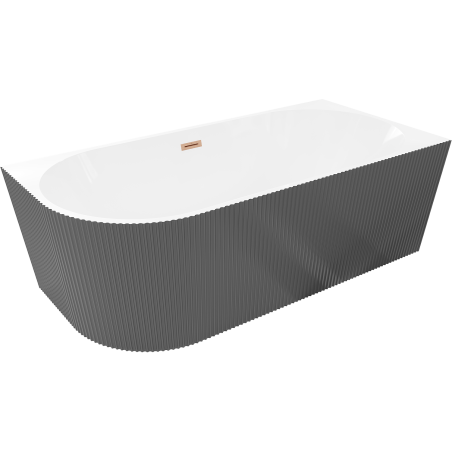 Mexen Silo freestanding corner right grooved bathtub 170 x 80 cm, white/grey, brushed copper overflow - 52891708062P-65