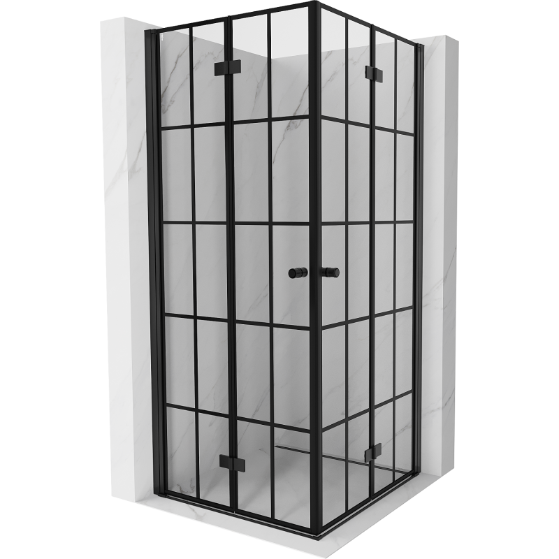 Mexen Mist-F Duo Duschkabine faltbar 85 x 85 cm, schwarzes Gitter, schwarz - 8A6-085L-085P-70-77