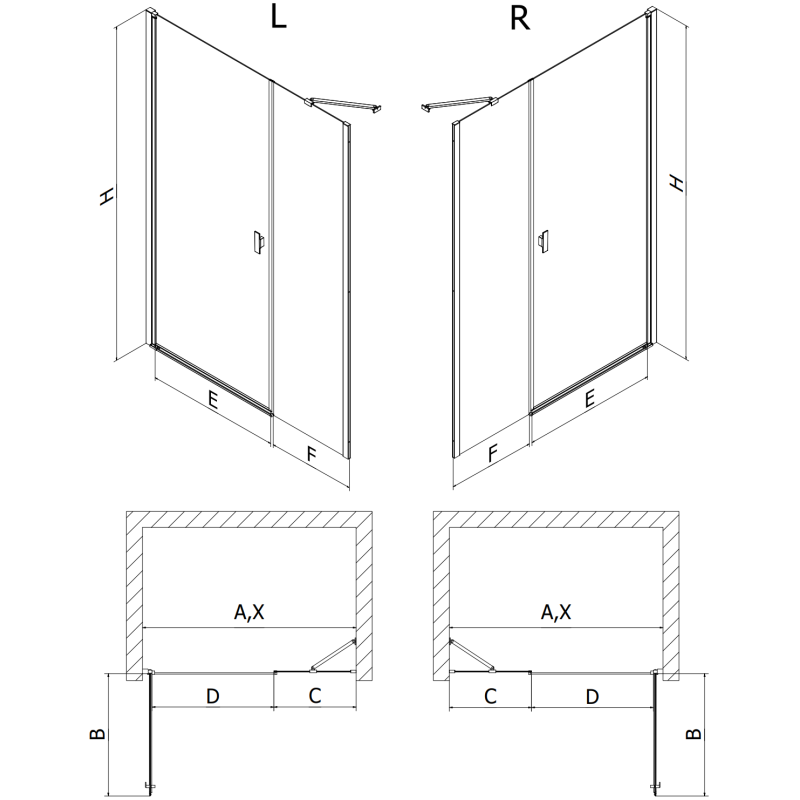 Mexen Mist-B 95 cm Hinged Shower Door, Transparent, Gold - 8A2-095-001-50-00