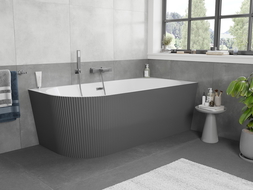 Mexen Silo wanna wolnostojąca narożna prawa ryflowana  170 x 80 cm, biała/szara, przelew gun metal - 52891708062P-95