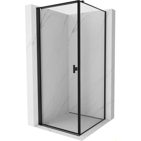 Mexen Mist-B Duschkabine, schwenkbar, links, 100 x 100 cm, schwarzer Rahmen, schwarz - 8A2T-100-100-70-70-L