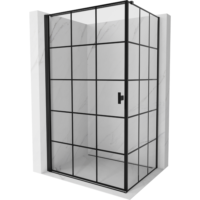 Mexen Mist-B Duschkabine zum Schwenken links 100 x 80 cm, schwarzes Gitter, schwarz - 8A2T-100-080-70-77-L