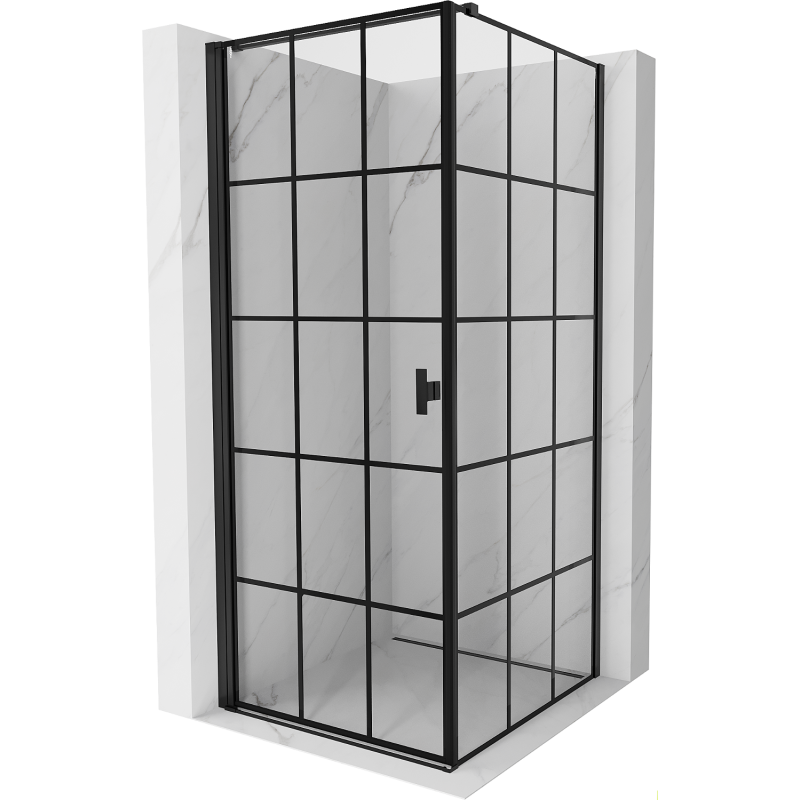 Mexen Mist-B Duschkabine links 90 x 90 cm, schwarzes Raster, schwarz - 8A2T-090-090-70-77-L