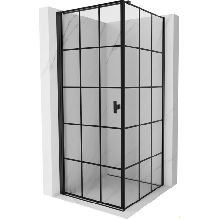 Mexen Mist-B Duschkabine links 90 x 90 cm, schwarzes Raster, schwarz - 8A2T-090-090-70-77-L