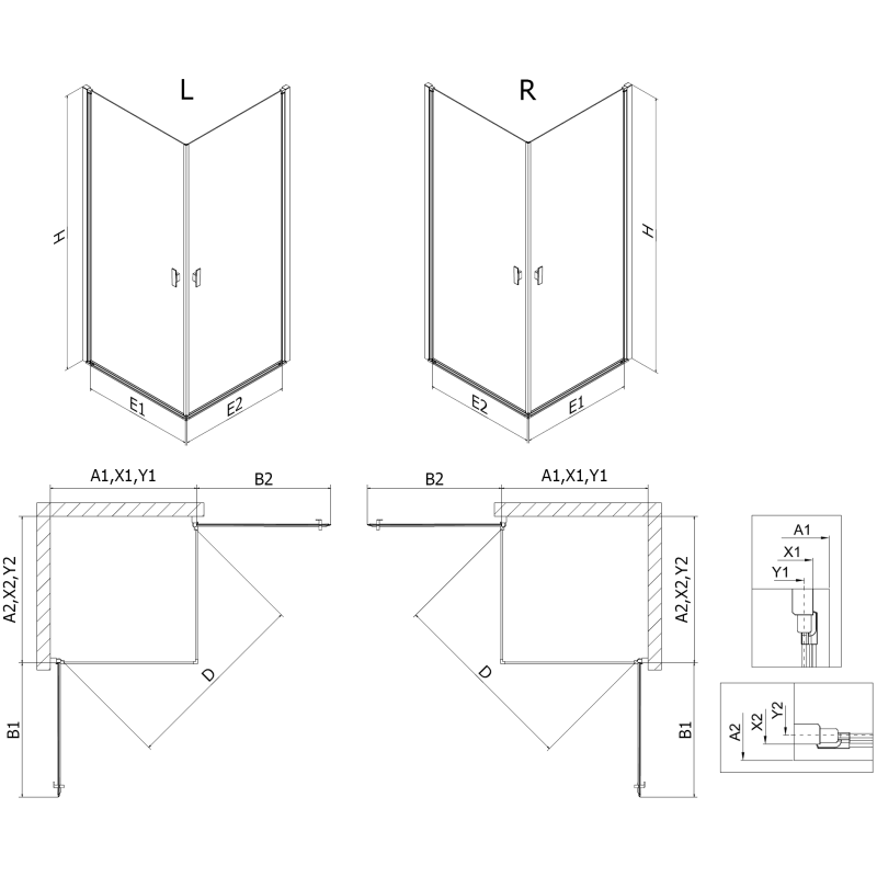 Mexen Mist-B Duo hinged shower cabin 95 x 85 cm, transparent, black - 8A2-095-085-70-00