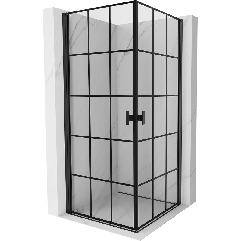 Mexen Mist-B Duo Duschkabine schwenkbar 80 x 80 cm, schwarz kariert, schwarz - 8A2-080L-080P-70-77