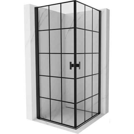 Mexen Mist-B Duo Duschkabine schwenkbar 80 x 80 cm, schwarz kariert, schwarz - 8A2-080L-080P-70-77
