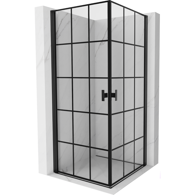 Mexen Mist-B Duo draaideur douchecabine 90 x 90 cm, zwart raster, zwart - 8A2-090L-090P-70-77