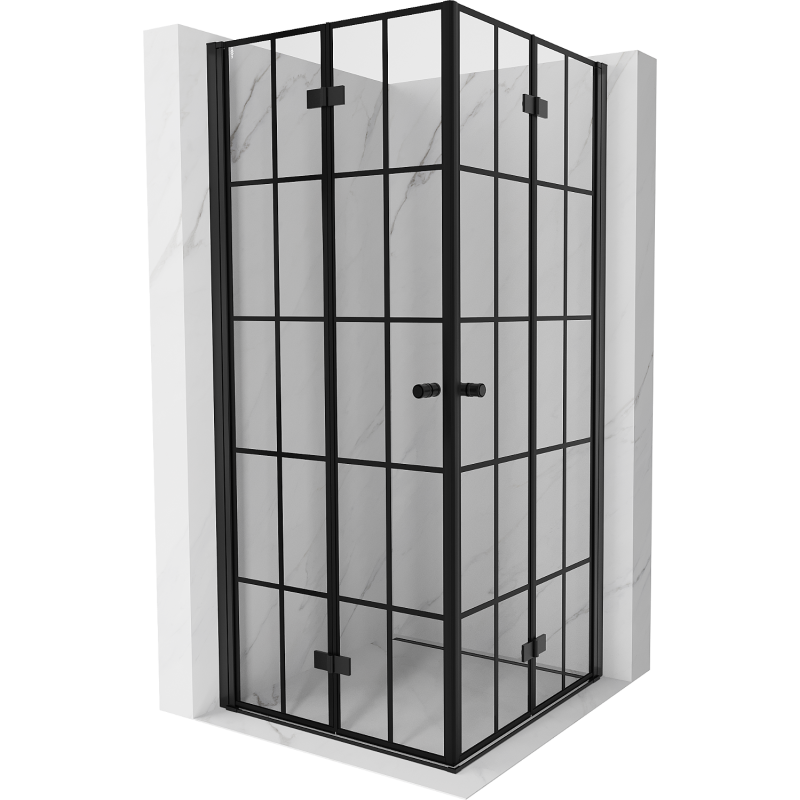 Mexen Mist-F Duo faltbare Duschkabine 110 x 110 cm, schwarzes Gitter, schwarz - 8A6-110L-110P-70-77