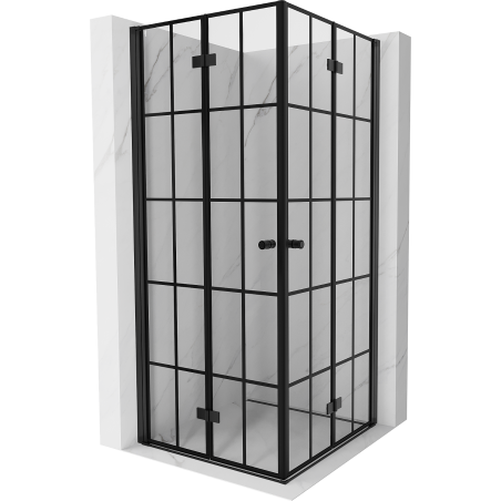 Mexen Mist-F Duo faltbare Duschkabine 110 x 110 cm, schwarzes Gitter, schwarz - 8A6-110L-110P-70-77