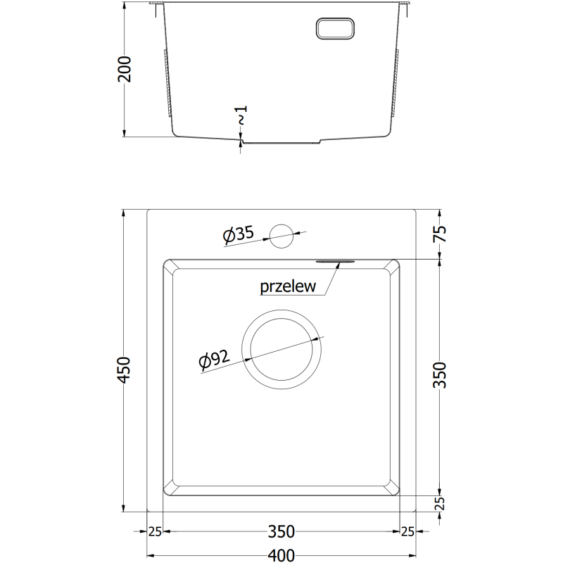 Mexen Solix rostfri diskho med en kammare 400 x 450 mm, koppar HC - 6401401000-65HC