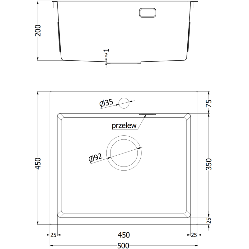 Mexen Solix rostfri diskho med 1 fack 500 x 450 mm, inox HC - 6402501000-01HC