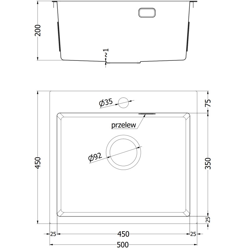 Mexen Solix terasest valamu, 1-kausiga, 500 x 450 mm, vask HC - 6402501000-65HC