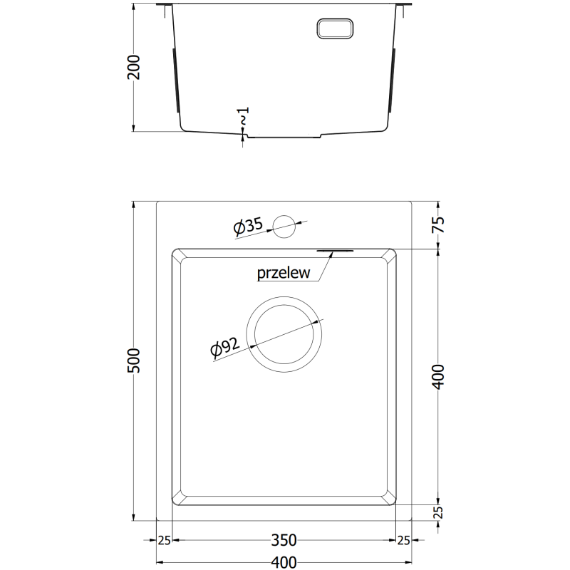 Mexen Solix zlewozmywak stalowy 1-komorowy 400 x 500 mm, złoty - 6406401000-55