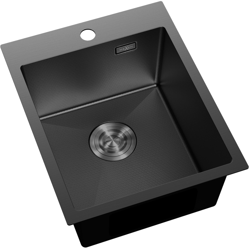 Mexen Solix svart HC rostfri diskbänk, 1-fack, 400 x 500 mm - 6406401000-70HC