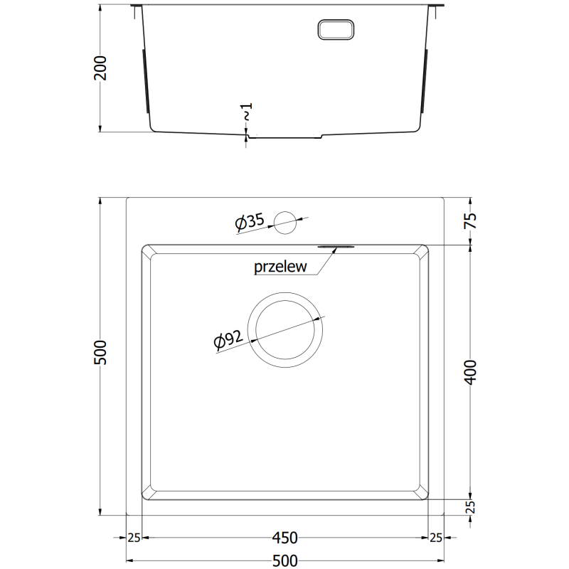 Mexen Solix Edelstol Verdamfer 1-Kummeren 500 x 500 mm, Koffer HC - 6407501000-65HC