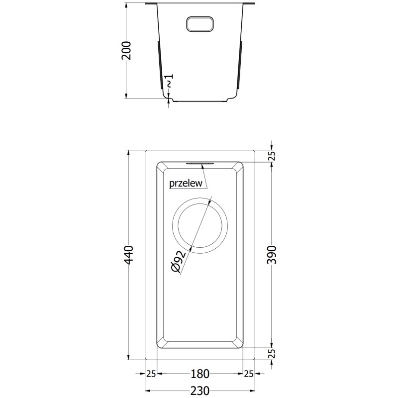 Mexen Trixo terasest köögivalamu, ühekambriline, 230 x 440 mm, kuldne - 6411221000-55