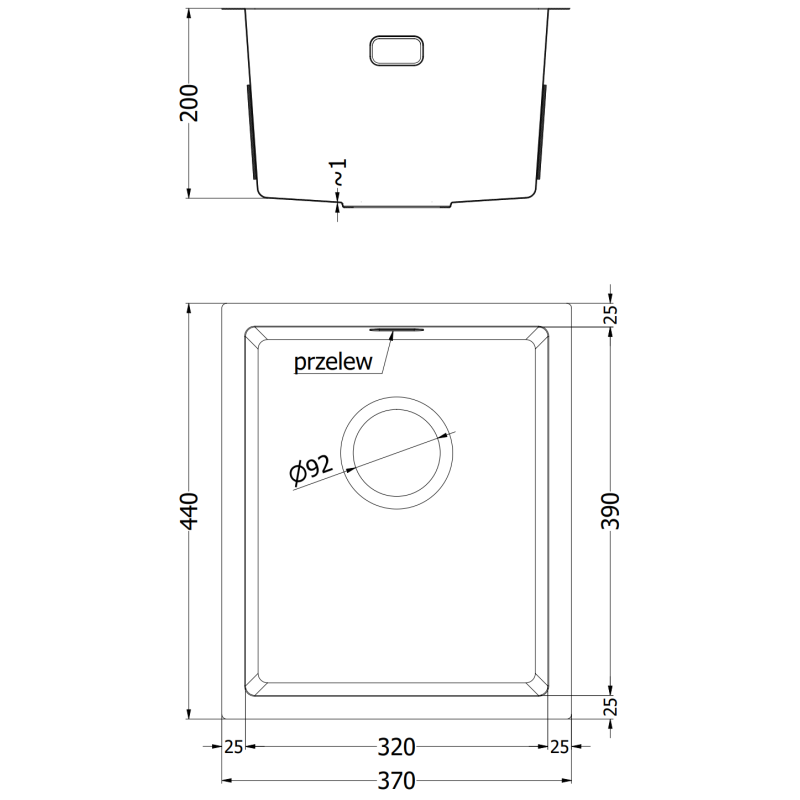 Mexen Trixo zlewozmywak stalowy 1-komorowy 370 x 440 mm, złoty HC - 6412371000-55HC