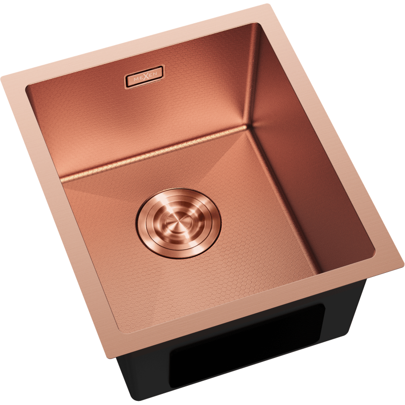 Mexen Trixo fregadero de acero inoxidable de 1 seno 370 x 440 mm, cobre HC - 6412371000-65HC