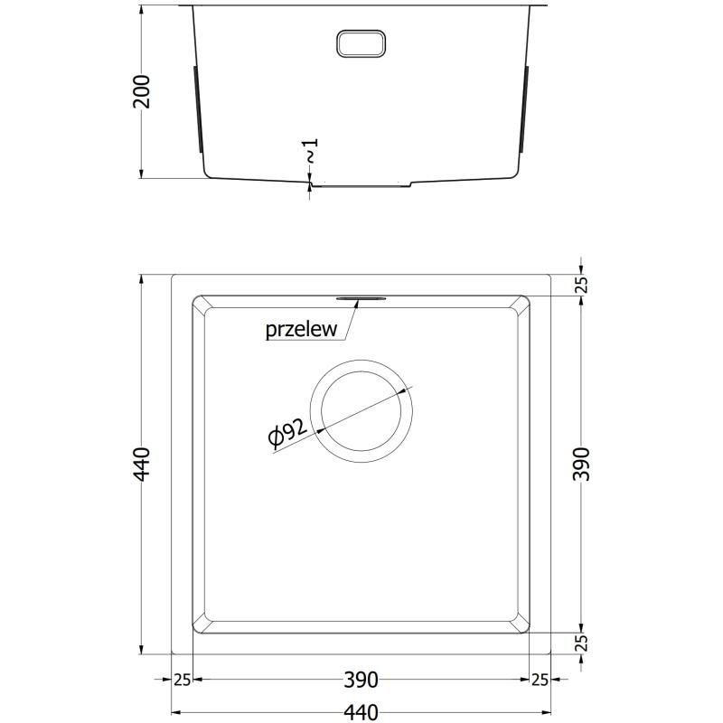 Mexen Trixo terasest 1-kauseline valamu 440 x 440 mm, must - 6413441000-70