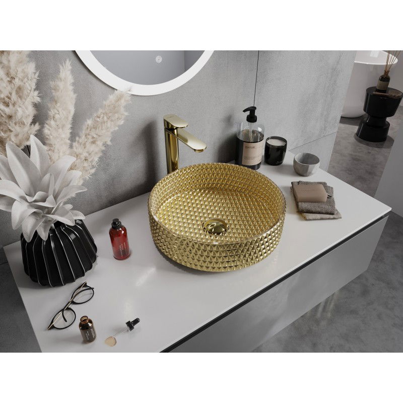 Mexen Aura lavabo sobre encimera de vidrio 39 x 39 cm, dorado - 24013952