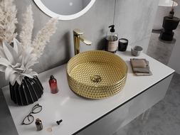 Mexen Aura lavabo sobre encimera de vidrio 39 x 39 cm, dorado - 24013952