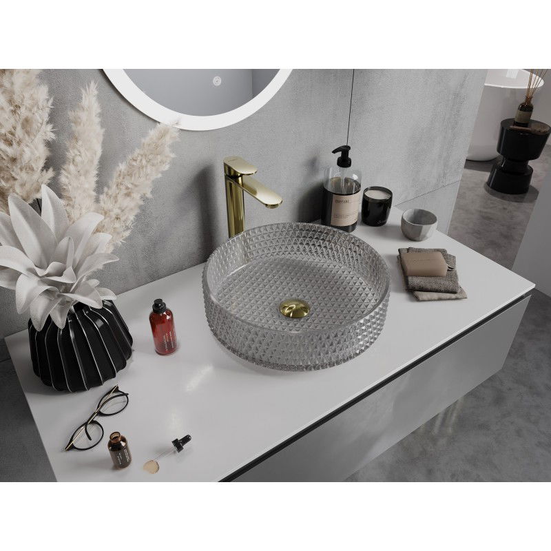 Mexen Aura lavabo de vidrio sobre encimera 39 x 39 cm, gris - 24013966
