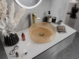 Mexen Aura lavabo da appoggio in vetro 39 x 39 cm, oro rosa - 24013968