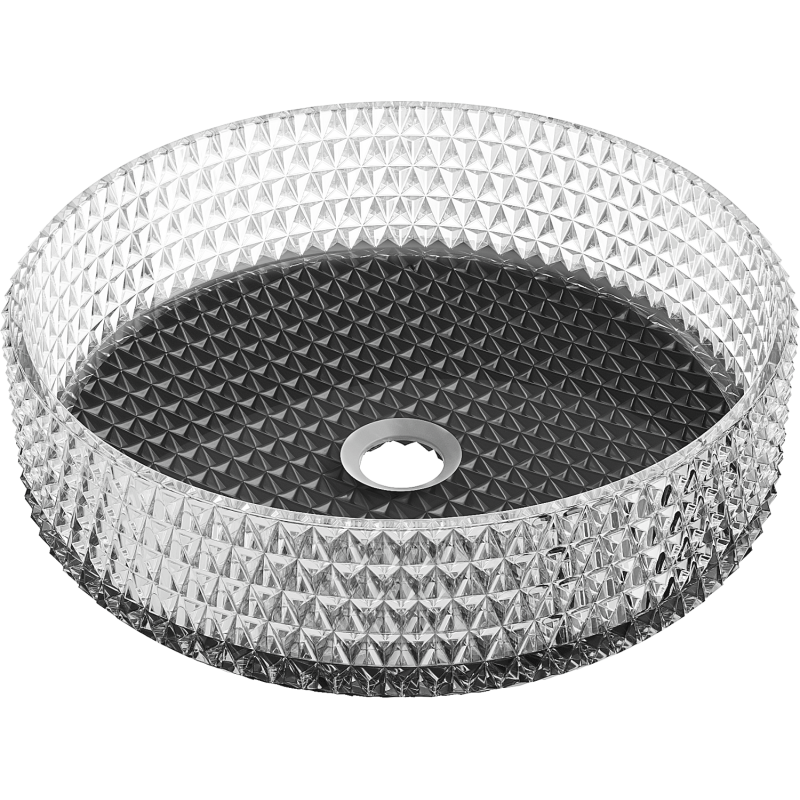 Mexen Aura Glas-Waschbecken zur Installation auf einer Arbeitsplatte 39 x 39 cm, transparent/schwarz - 24013971