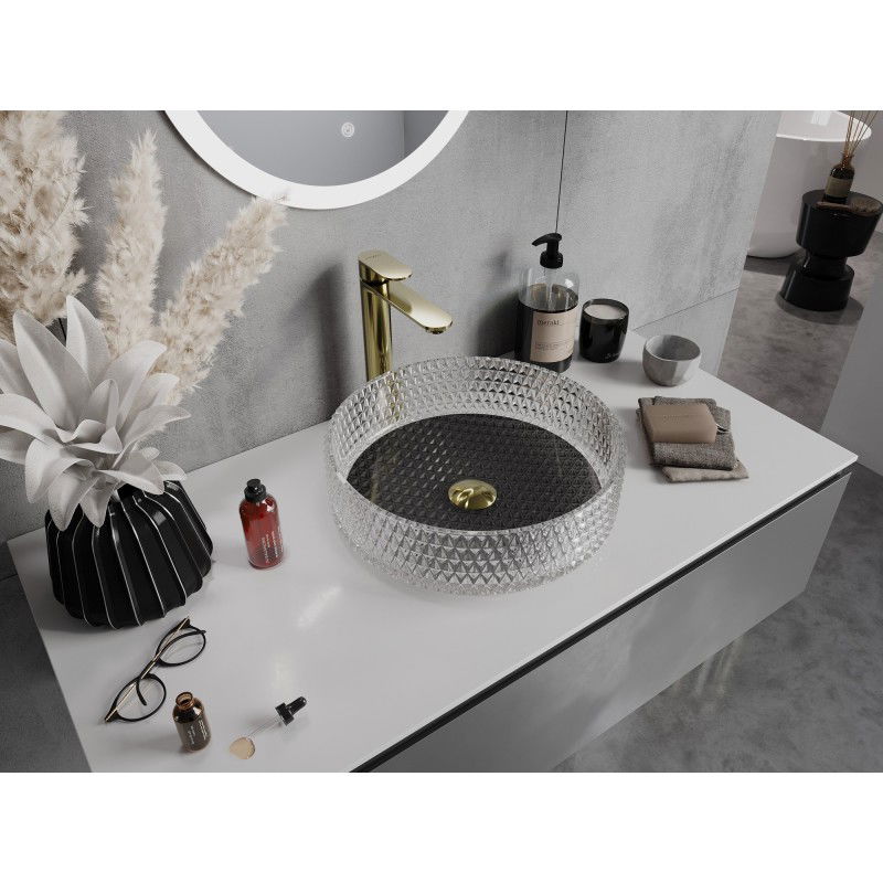 Mexen Aura lavabo da appoggio in vetro 39 x 39 cm, trasparente/nero - 24013971