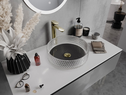 Mexen Aura lavabo da appoggio in vetro 39 x 39 cm, trasparente/nero - 24013971