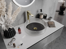 Mexen Aura lavatório de vidro de bancada 39 x 39 cm, transparente/preto - 24013971