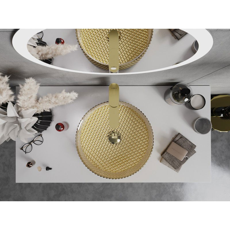 Mexen Aura lavabo da appoggio in vetro 39 x 39 cm, oro - 24013952