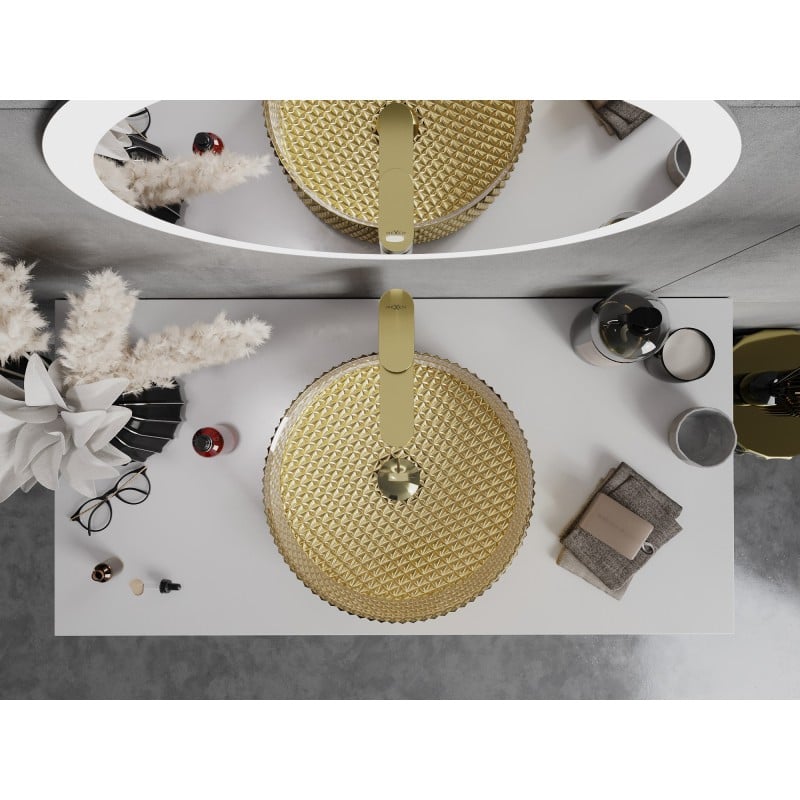 Mexen Aura lavatório de vidro de bancada 39 x 39 cm, dourado - 24013952